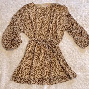 Pink Lily Forever After All brown animal print belted dress XL NWOT